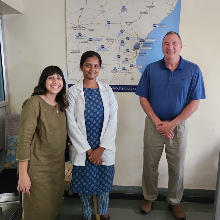 Simran Sarin and Greg Schmidt at Aravind Eye Hospital in Pondicherry, India.